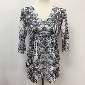 Kiara Women's Top Small S Gray White Floral‎ Sequins